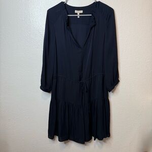 Rebecca Taylor Silk Tiered Midnight Navy Georgette 3/4 Sleeve Dress Size 6